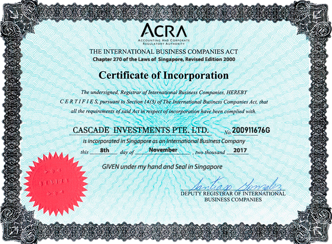 CASCADE SHARES CERTIFICATE